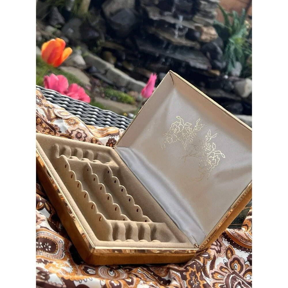 Gold and Beige Velvet Jewelry Organizer Box